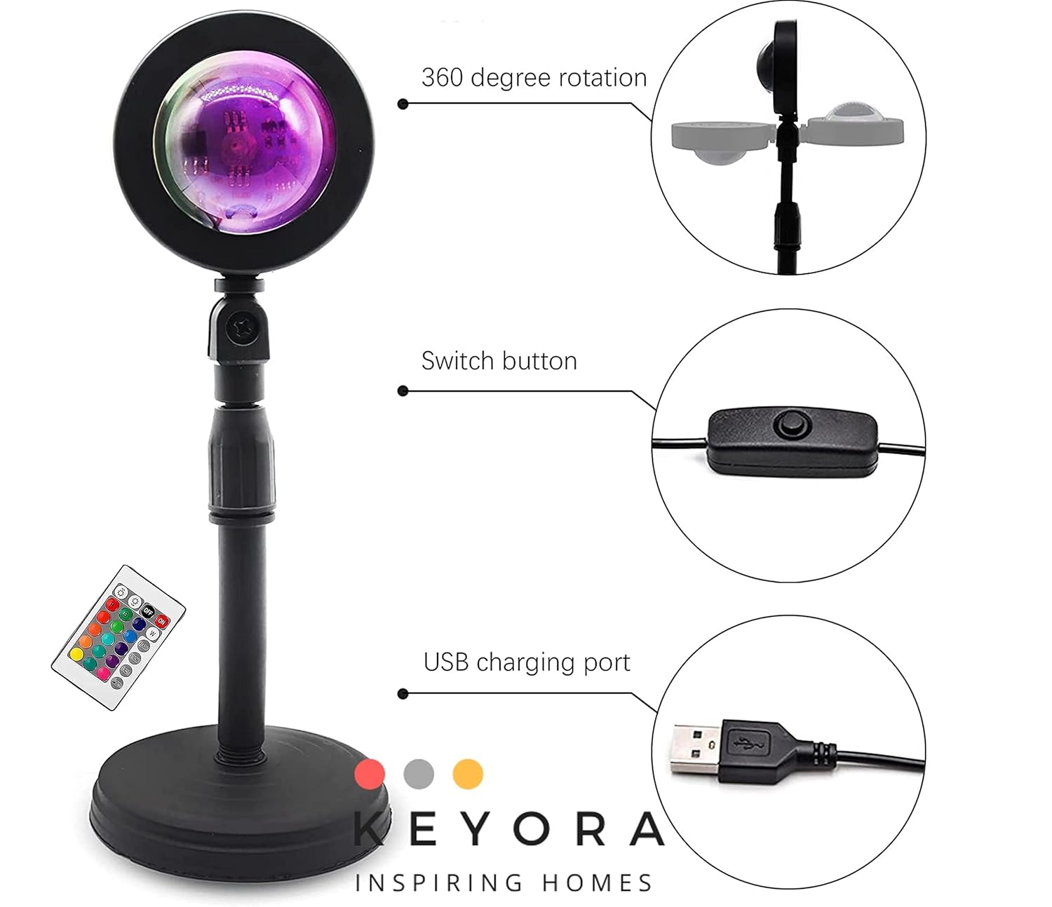 16 - Color Sunset Projection Lamp with Remote – Romantic LED Night Light for Bedroom, Home Décor & Parties - KIDELLE & CO.