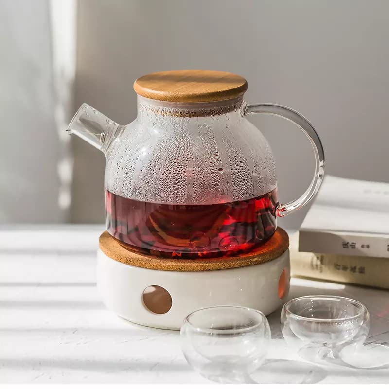 1L Glass Teapot with Wooden Lid – Stovetop & Microwave Safe, Removable Filter Spout for Loose Leaf, Blooming & Fruit Tea - KIDELLE & CO.