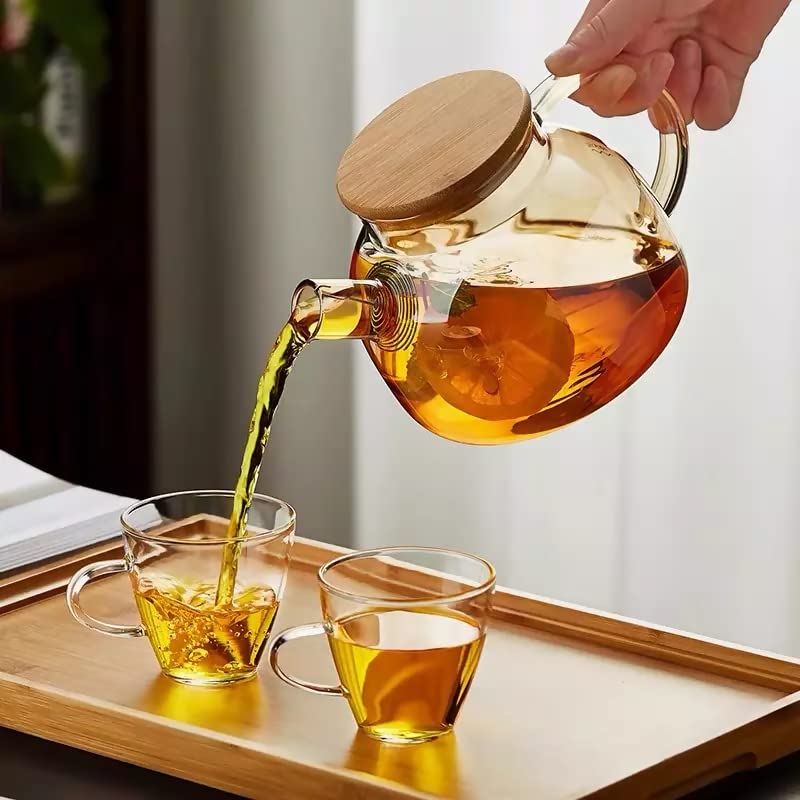 1L Glass Teapot with Wooden Lid – Stovetop & Microwave Safe, Removable Filter Spout for Loose Leaf, Blooming & Fruit Tea - KIDELLE & CO.