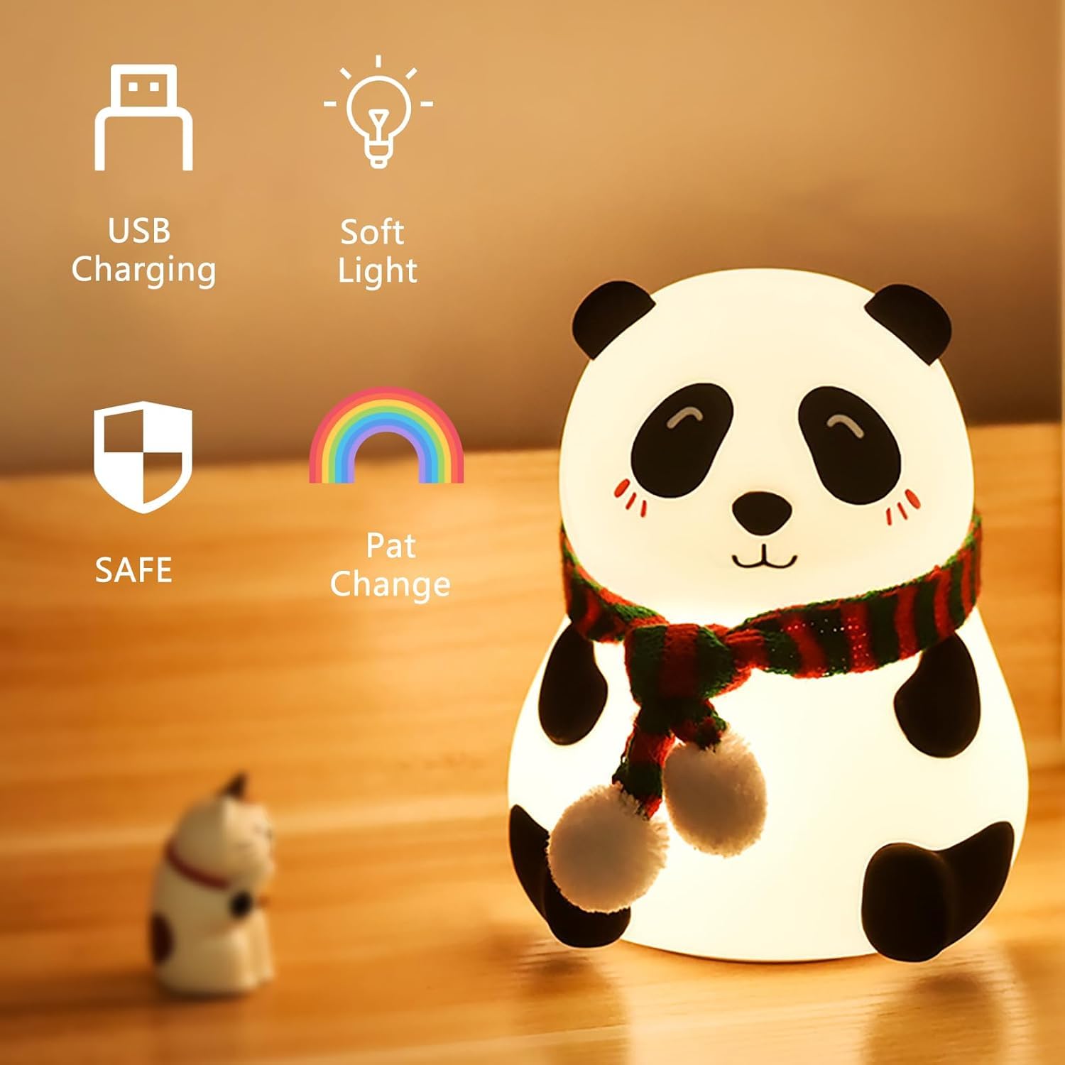 Rechargeable Silicone Panda Night Light for Kids – Soft BPA-Free 7-Color LED Lamp | Cute Bedroom Decor & Gift for Toddlers, Teens & Valentine’s Day
