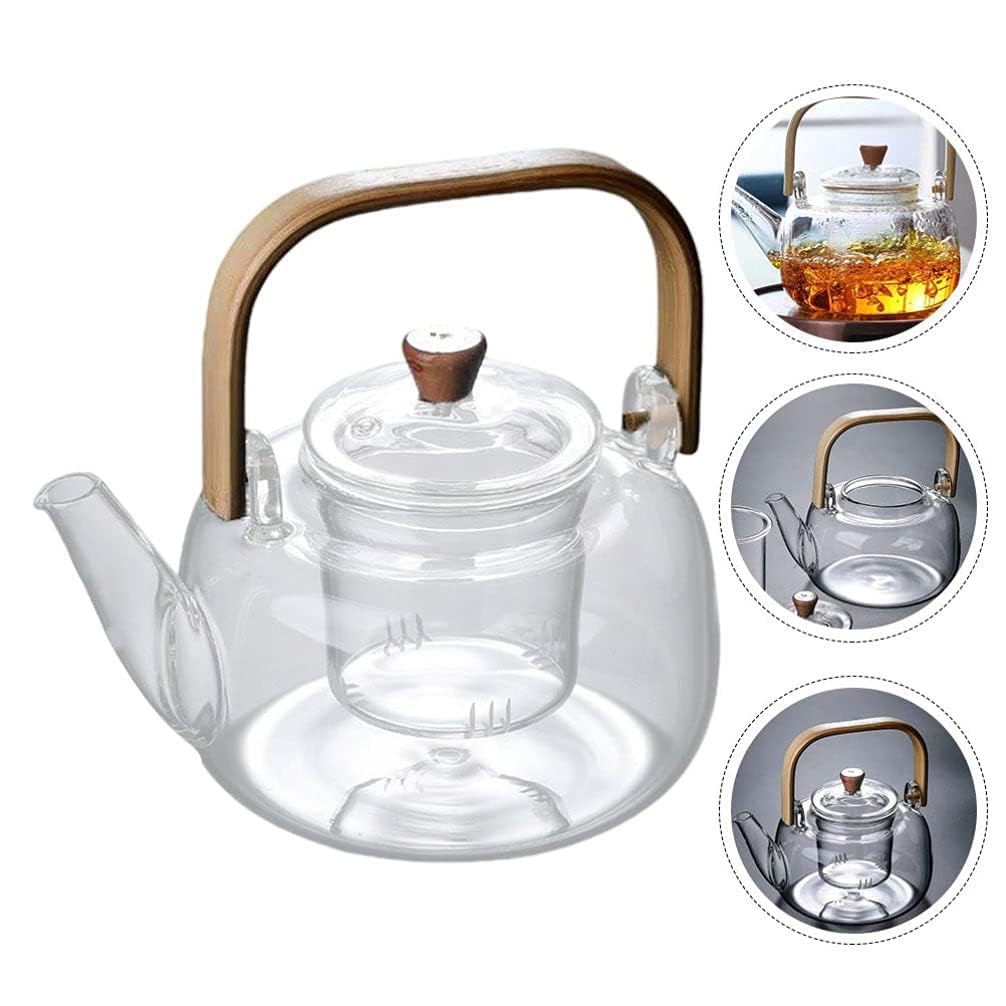 Borosilicate Glass Teapot with Wooden Handle & Lid – 1L Heat - Resistant Clear Kettle for Loose Leaf Tea, Flower Tea & Herbal Infusions - KIDELLE & CO.