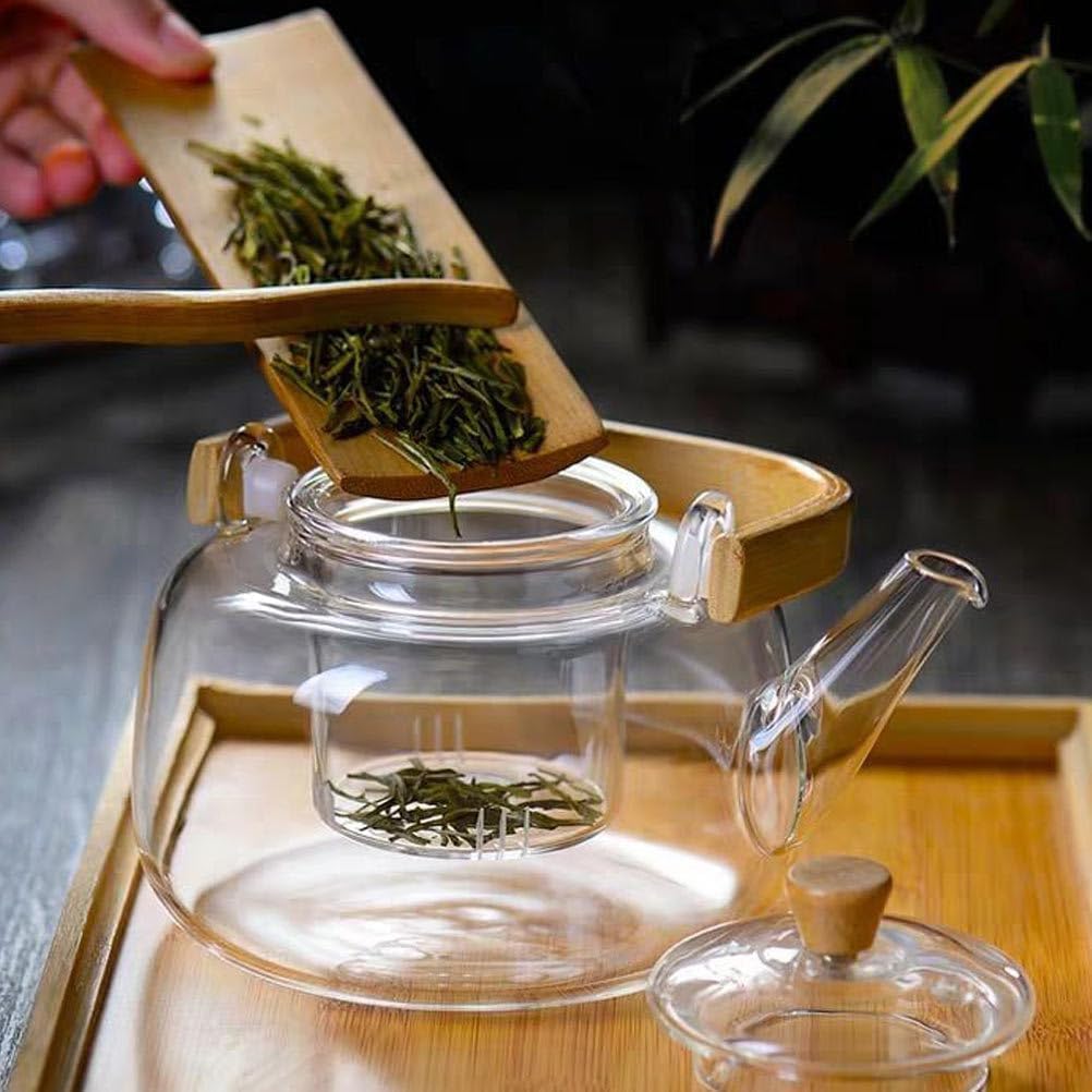 Borosilicate Glass Teapot with Wooden Handle & Lid – 1L Heat - Resistant Clear Kettle for Loose Leaf Tea, Flower Tea & Herbal Infusions - KIDELLE & CO.