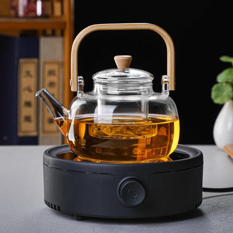 Borosilicate Glass Teapot with Wooden Handle & Lid – 1L Heat - Resistant Clear Kettle for Loose Leaf Tea, Flower Tea & Herbal Infusions - KIDELLE & CO.