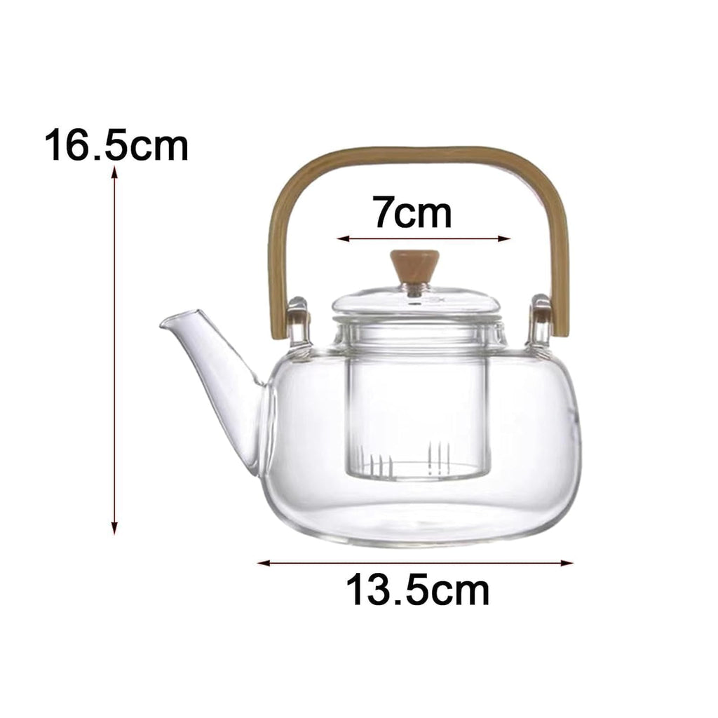 Borosilicate Glass Teapot with Wooden Handle & Lid – 1L Heat - Resistant Clear Kettle for Loose Leaf Tea, Flower Tea & Herbal Infusions - KIDELLE & CO.