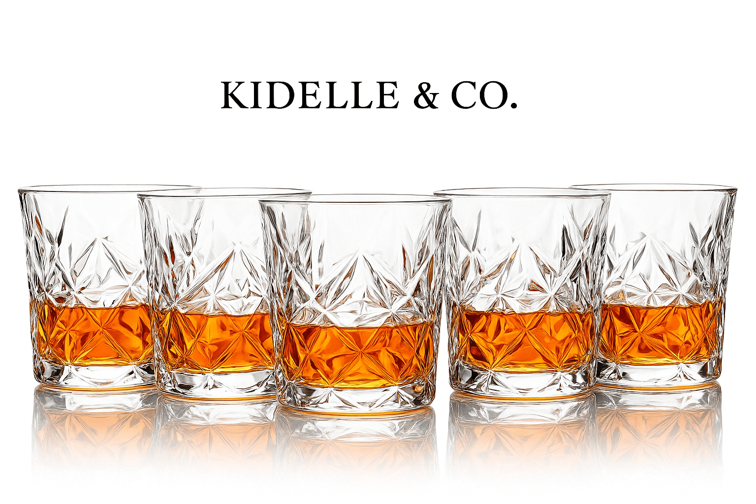 Diamond Crystal Cut Whiskey Glasses Set of 6 (300 ml) – Premium Tumblers for Bourbon, Scotch, Whisky, Cocktails & Cognac - KIDELLE & CO.