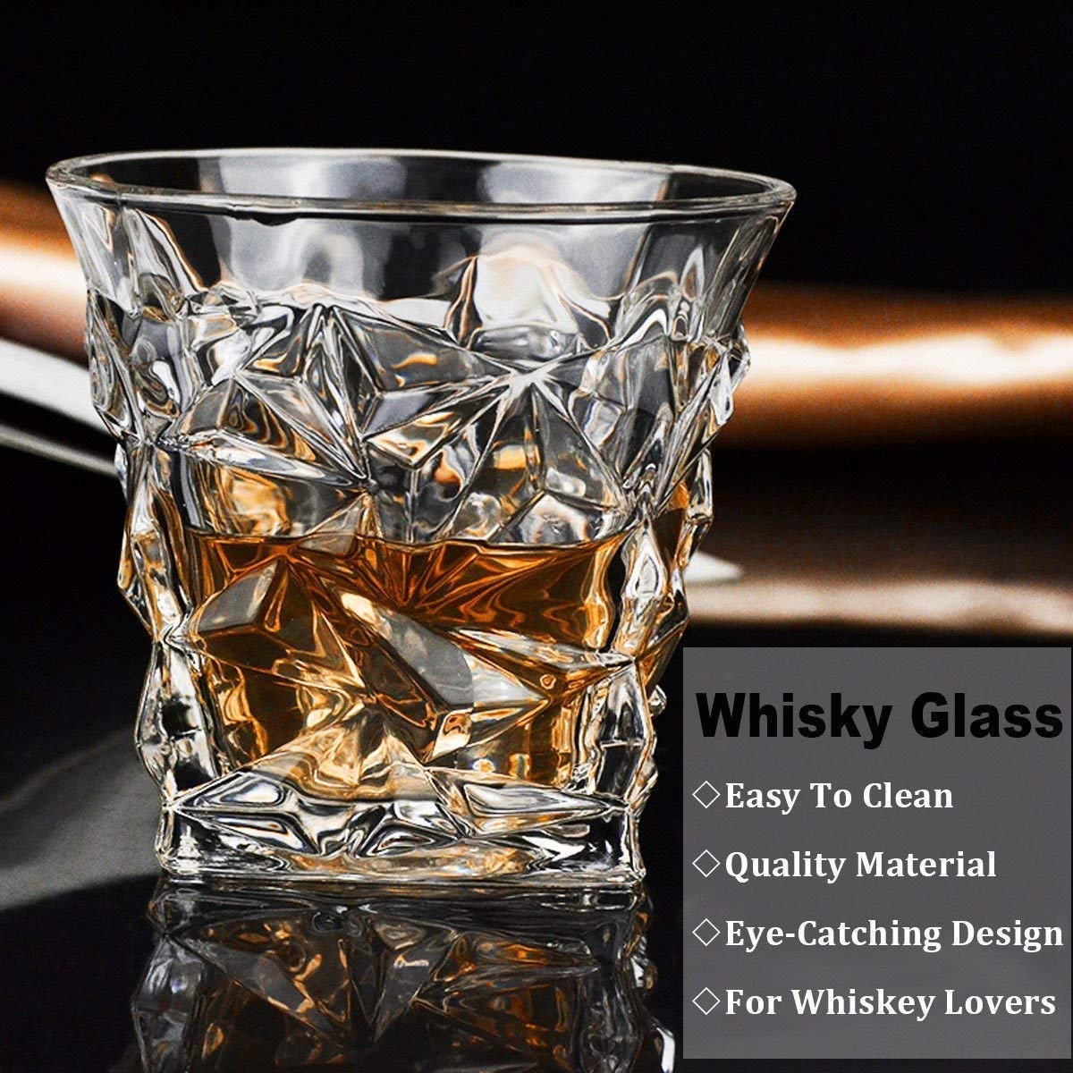 Diamond Crystal Cut Whiskey Glasses Set of 6 (300 ml) – Premium Tumblers for Bourbon, Scotch, Whisky, Cocktails & Cognac - KIDELLE & CO.