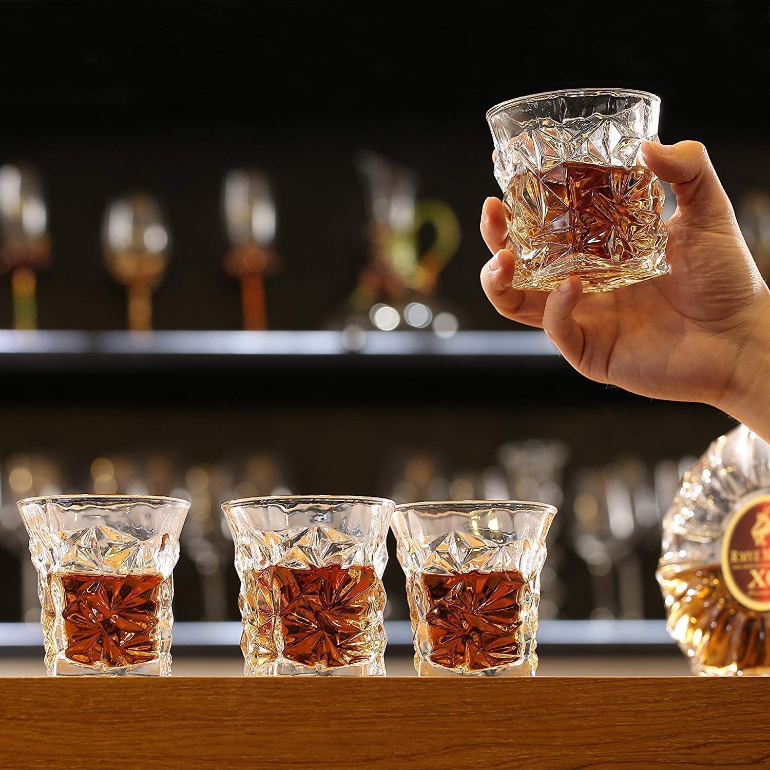 Diamond Crystal Cut Whiskey Glasses Set of 6 (300 ml) – Premium Tumblers for Bourbon, Scotch, Whisky, Cocktails & Cognac - KIDELLE & CO.