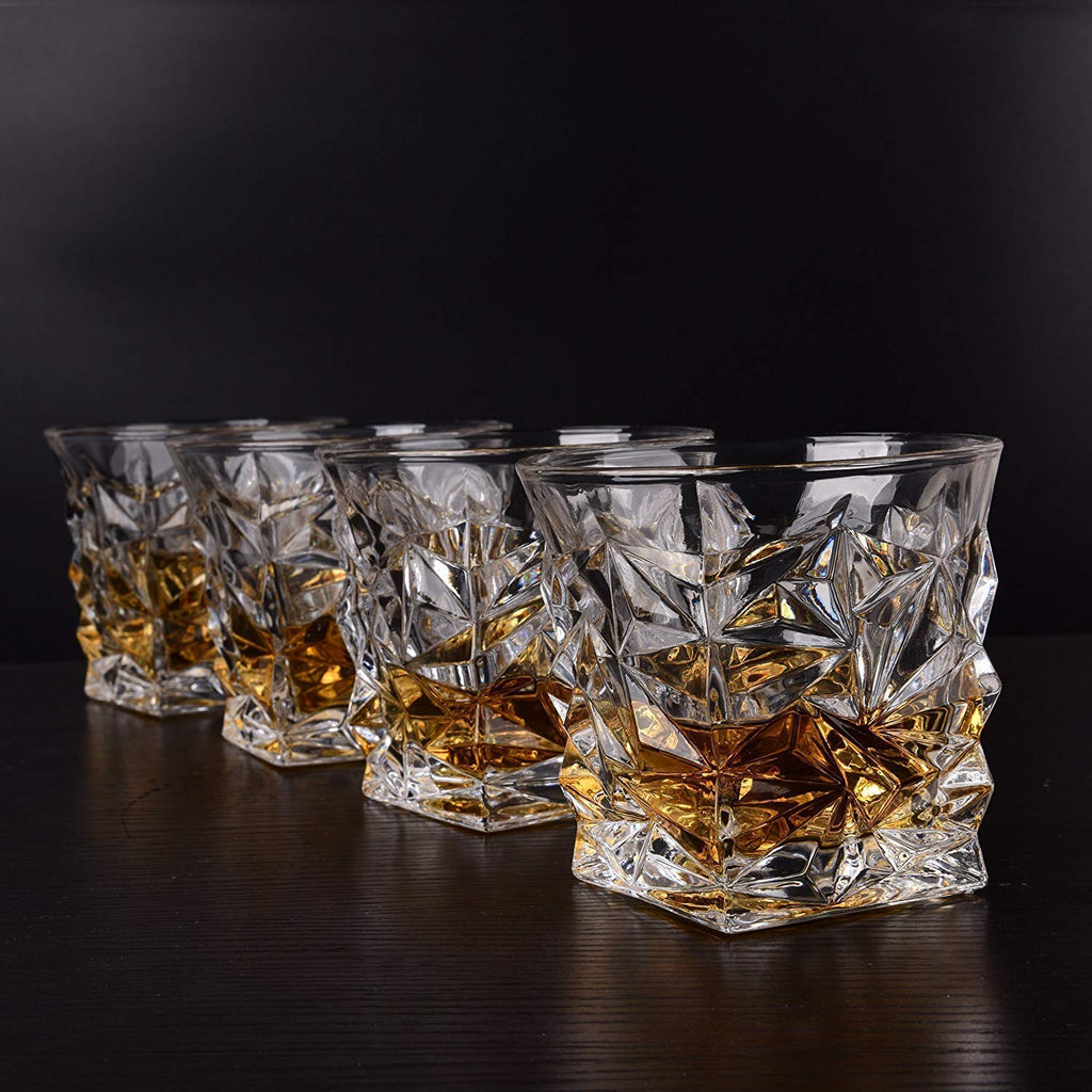 Diamond Crystal Cut Whiskey Glasses Set of 6 (300 ml) – Premium Tumblers for Bourbon, Scotch, Whisky, Cocktails & Cognac - KIDELLE & CO.