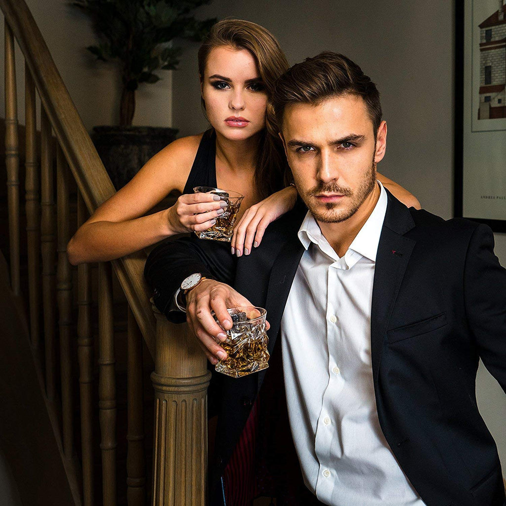 Diamond Crystal Cut Whiskey Glasses Set of 6 (300 ml) – Premium Tumblers for Bourbon, Scotch, Whisky, Cocktails & Cognac - KIDELLE & CO.