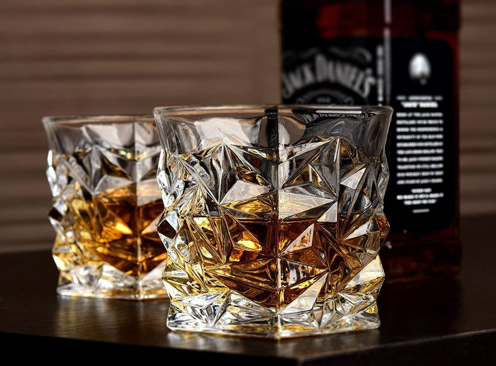 Diamond Crystal Cut Whiskey Glasses Set of 6 (300 ml) – Premium Tumblers for Bourbon, Scotch, Whisky, Cocktails & Cognac - KIDELLE & CO.