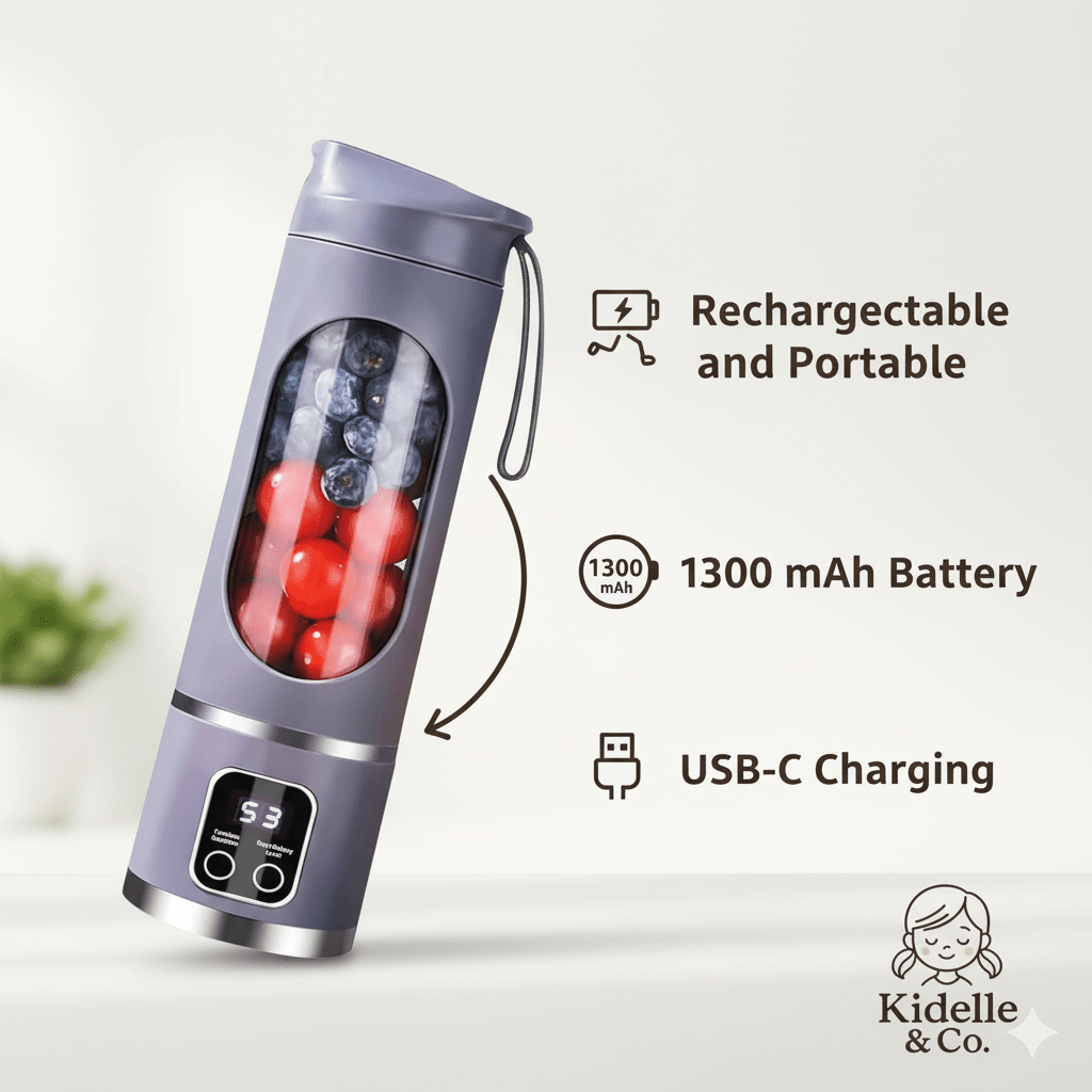 Portable Electric Blender 450ml – USB Rechargeable Smoothie & Juice Maker (1500mAh) - KIDELLE & CO.