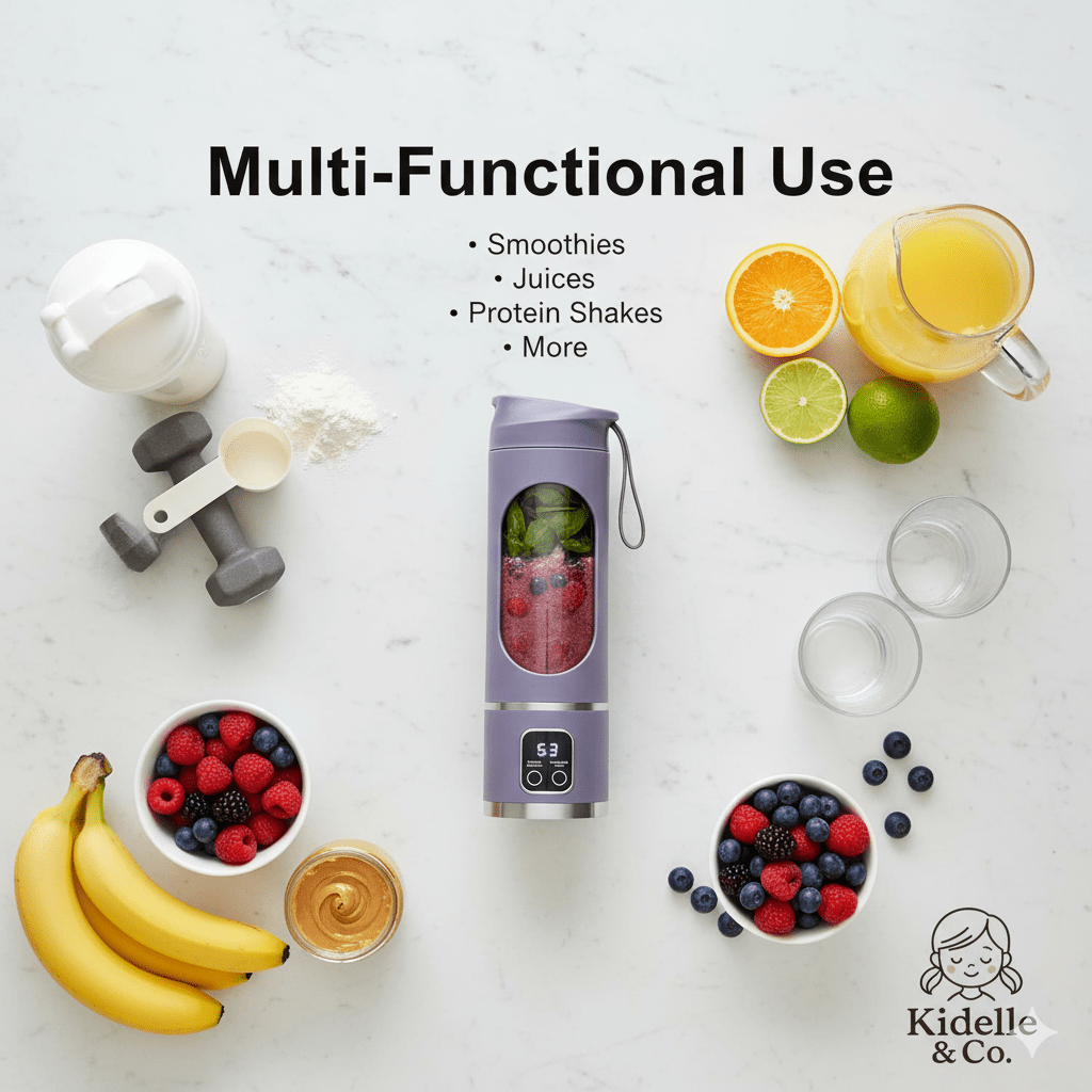 Portable Electric Blender 450ml – USB Rechargeable Smoothie & Juice Maker (1500mAh) - KIDELLE & CO.