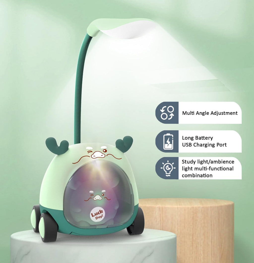 Portable LED Cartoon Table Light with Pen Holder & Pencil Sharpener – Foldable USB Rechargeable Night Light for Kids’ Bedside & Study Desk - KIDELLE & CO.