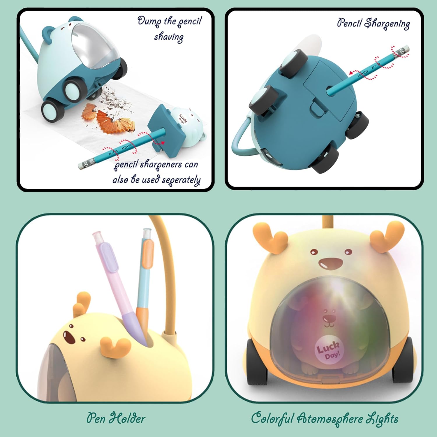 Portable LED Cartoon Table Light with Pen Holder & Pencil Sharpener – Foldable USB Rechargeable Night Light for Kids’ Bedside & Study Desk - KIDELLE & CO.