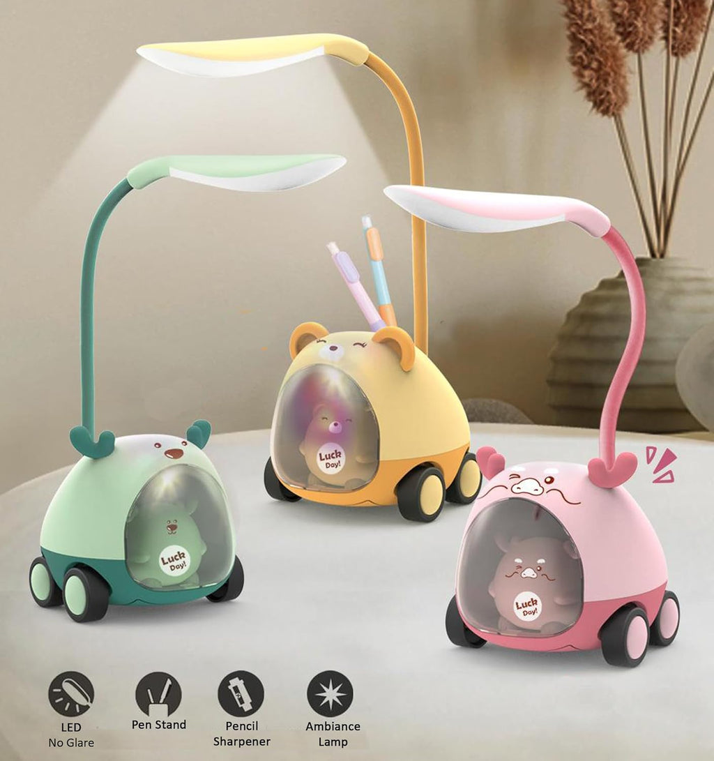 Portable LED Cartoon Table Light with Pen Holder & Pencil Sharpener – Foldable USB Rechargeable Night Light for Kids’ Bedside & Study Desk - KIDELLE & CO.