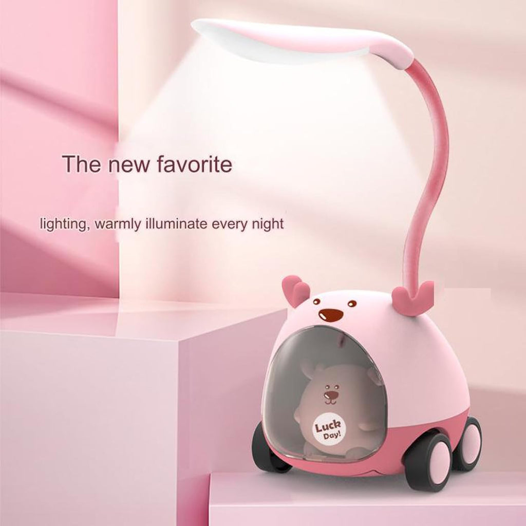 Portable LED Cartoon Table Light with Pen Holder & Pencil Sharpener – Foldable USB Rechargeable Night Light for Kids’ Bedside & Study Desk - KIDELLE & CO.