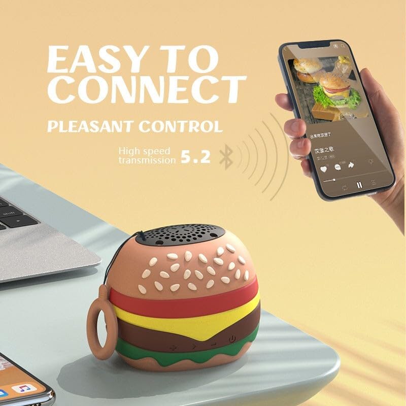 Rechargeable Mini Bluetooth Speaker – Cute Burger Design, Portable Wireless Speaker for Kids, 8H Playtime, Deep Bass & Stereo Sound (Boys & Girls) - KIDELLE & CO.