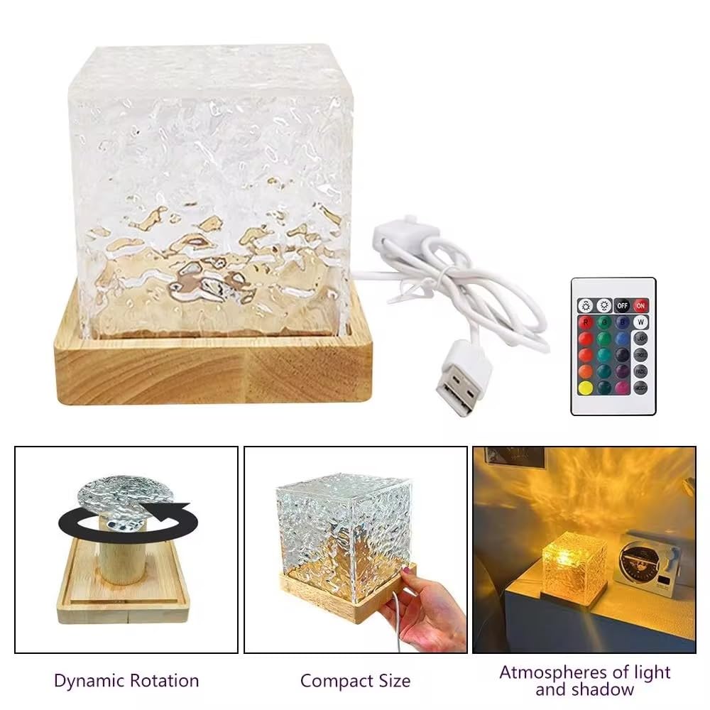 Romantic Ocean Wave Night Light Projector – 3D Water Wave LED Lamp with Remote | Acrylic Cube Shape | Multicolor Bedroom Decor - KIDELLE & CO.