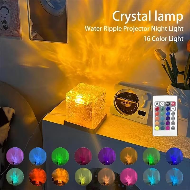 Romantic Ocean Wave Night Light Projector – 3D Water Wave LED Lamp with Remote | Acrylic Cube Shape | Multicolor Bedroom Decor - KIDELLE & CO.