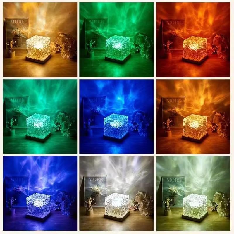 Romantic Ocean Wave Night Light Projector – 3D Water Wave LED Lamp with Remote | Acrylic Cube Shape | Multicolor Bedroom Decor - KIDELLE & CO.