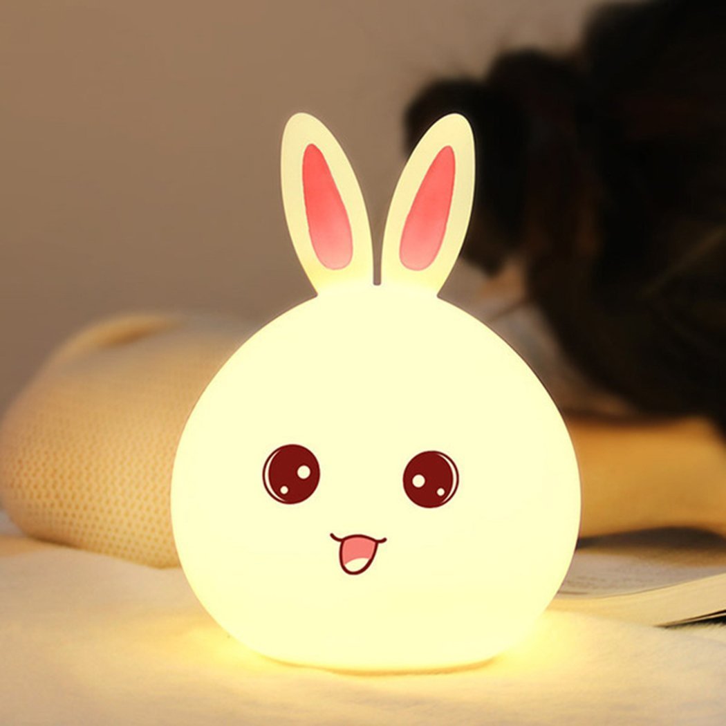 Silicone Rabbit Night Light – USB Rechargeable 7 - Color LED Lamp with Touch Sensor | Cute Kids Bedroom Décor & Baby Gift (Multicolor) - KIDELLE & CO.