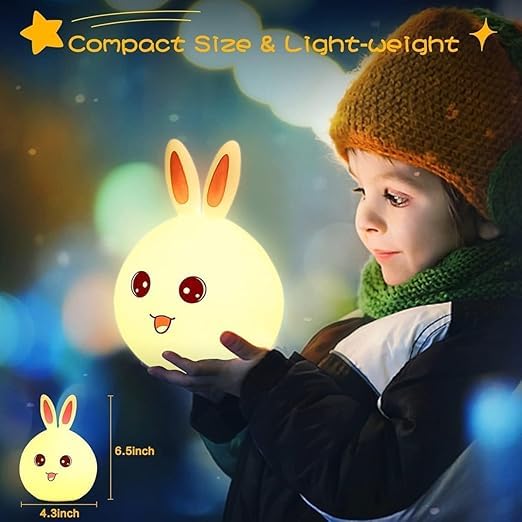 Silicone Rabbit Night Light – USB Rechargeable 7 - Color LED Lamp with Touch Sensor | Cute Kids Bedroom Décor & Baby Gift (Multicolor) - KIDELLE & CO.