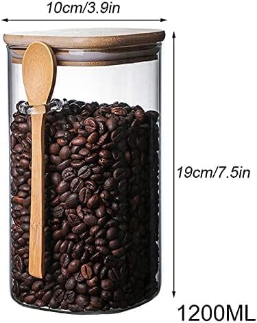 Square Glass Jar with Bamboo Lid & Spoon – Airtight Kitchen Storage Container for Sugar, Salt, Spices & Seeds - KIDELLE & CO.