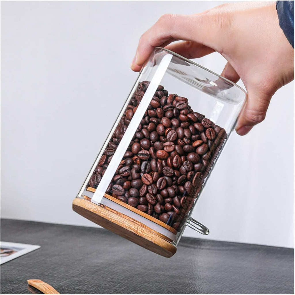 Square Glass Jar with Bamboo Lid & Spoon – Airtight Kitchen Storage Container for Sugar, Salt, Spices & Seeds - KIDELLE & CO.