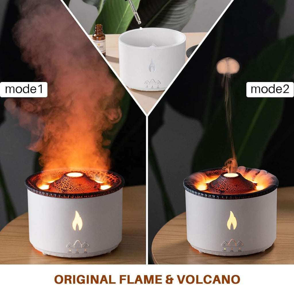 Ultrasonic Essential Oil Diffuser & Flame Volcano Humidifier – 2 Colors, 2 Modes, Auto Shut - Off Aroma Diffuser for Home, Office & Yoga - KIDELLE & CO.