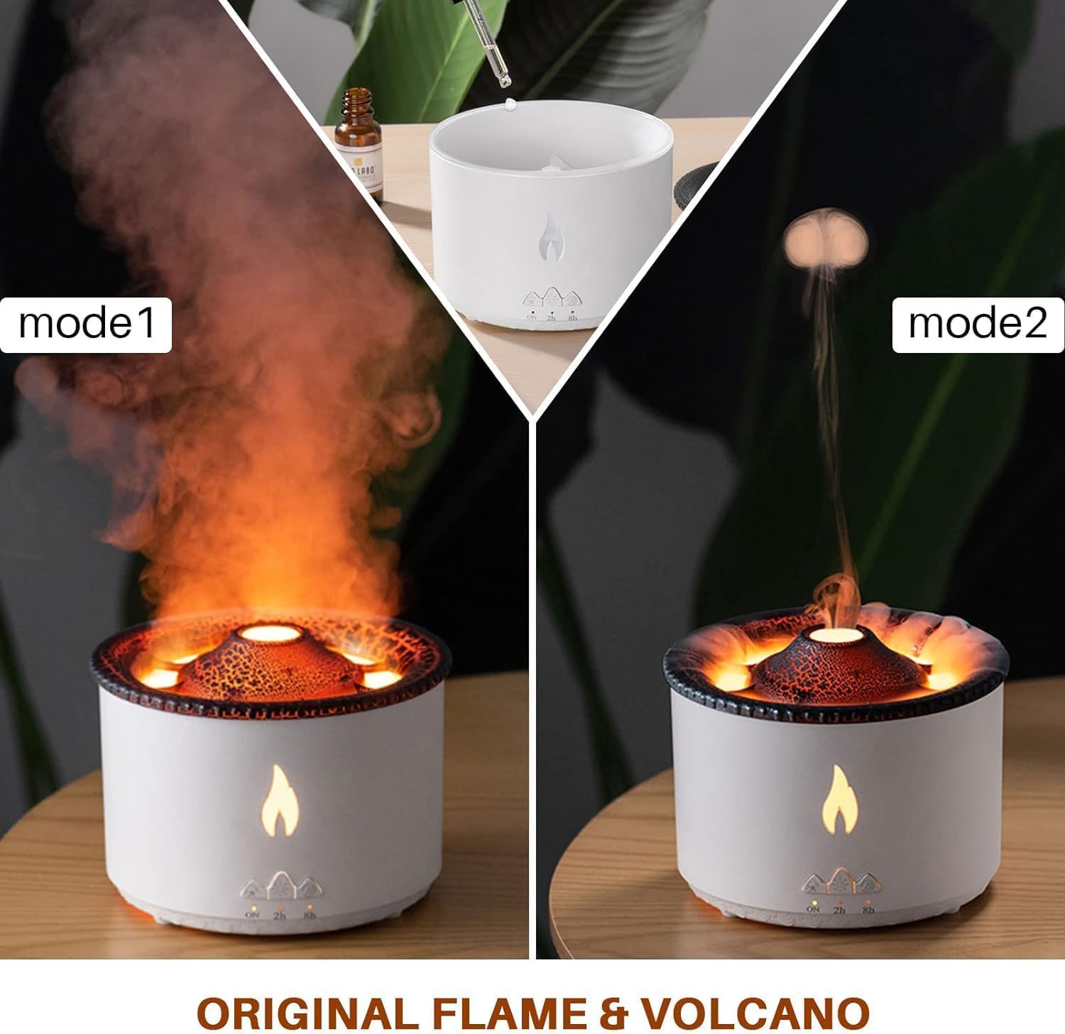 Ultrasonic Essential Oil Diffuser & Flame Volcano Humidifier – 2 Colors, 2 Modes, Auto Shut - Off Aroma Diffuser for Home, Office & Yoga - KIDELLE & CO.
